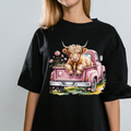 Highland Cow Pink Truck Women's T-Shirt