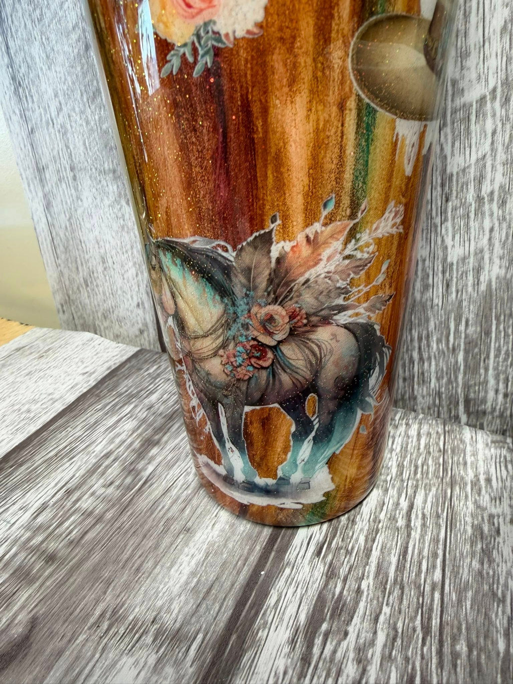 Western Boho Horse Resin Tumbler | 32 oz | One of a Kind