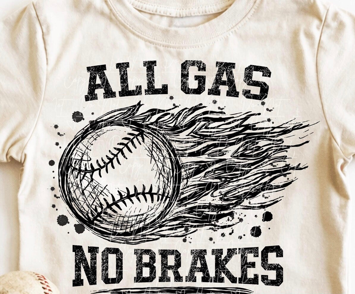 All Gas No Brakes Baseball Kids Tee