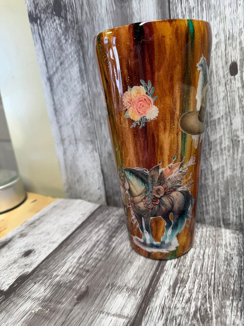 Western Boho Horse Resin Tumbler | 32 oz | One of a Kind