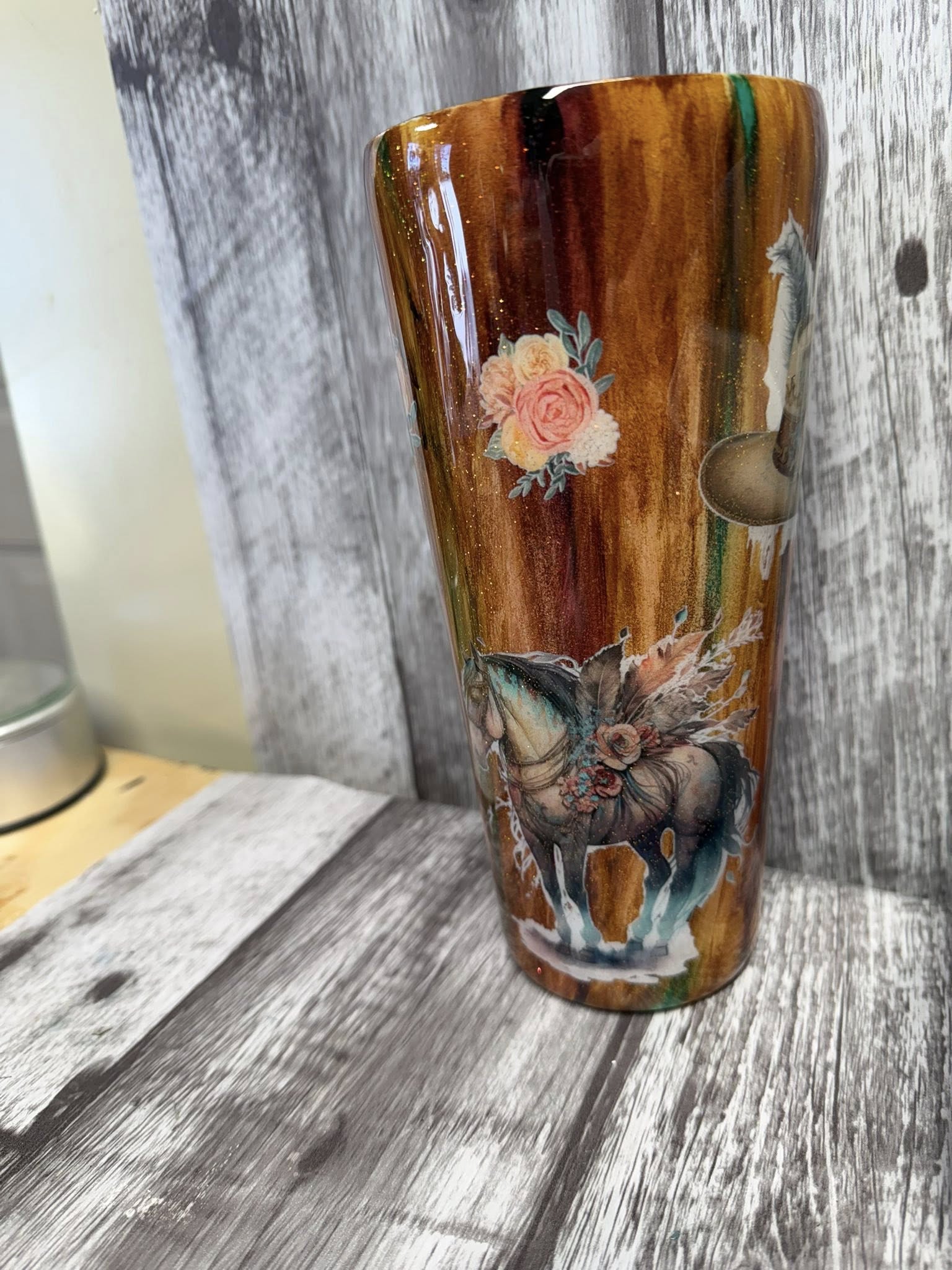 Western Boho Horse Resin Tumbler | 32 oz | One of a Kind